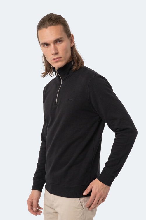Slazenger KENA I Erkek Dik Yaka Fermuarlı Siyah Sweatshırt