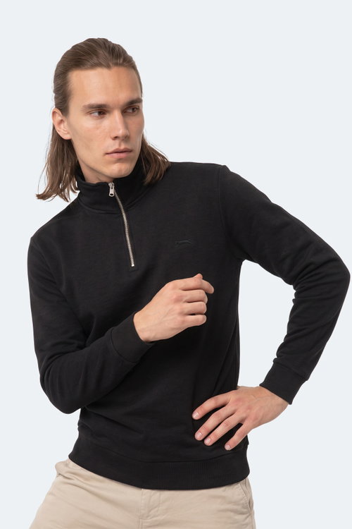 Slazenger KENA I Erkek Dik Yaka Fermuarlı Siyah Sweatshırt