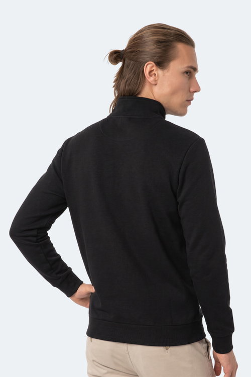 Slazenger KENA I Erkek Dik Yaka Fermuarlı Siyah Sweatshırt