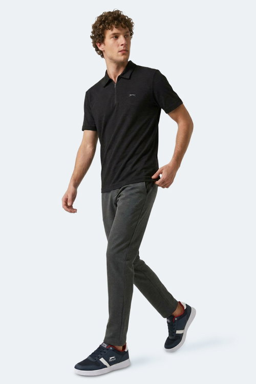 Slazenger KHAN Erkek Polo Yaka Siyah Tişört