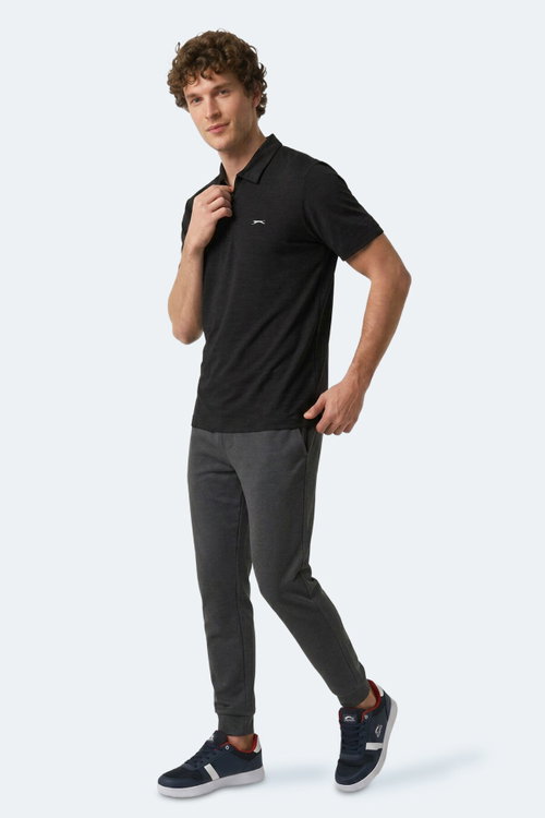 Slazenger KHAN Erkek Polo Yaka Siyah Tişört
