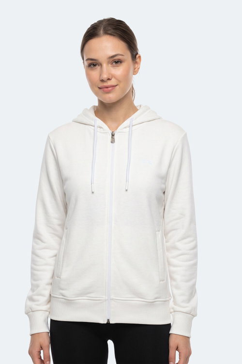 Slazenger KIRON I Kadın Kapüşonlu Beyaz Sweatshırt