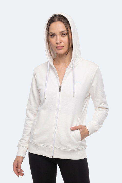 Slazenger KIRON I Kadın Kapüşonlu Beyaz Sweatshırt