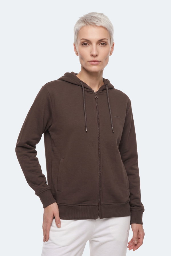 Slazenger KIRON I Kadın Kapüşonlu Kahve Sweatshırt