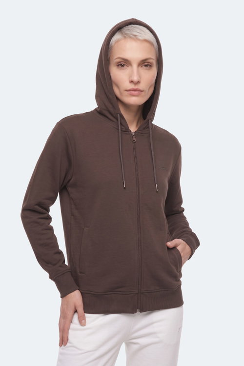 Slazenger KIRON I Kadın Kapüşonlu Kahve Sweatshırt