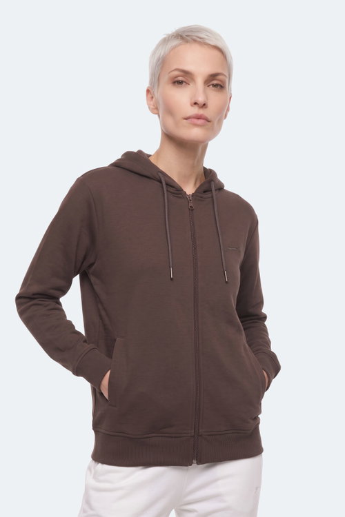 Slazenger KIRON I Kadın Kapüşonlu Kahve Sweatshırt