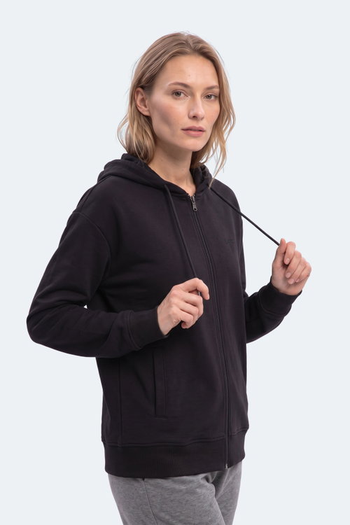Slazenger KIRON I Kadın Kapüşonlu Siyah Sweatshırt