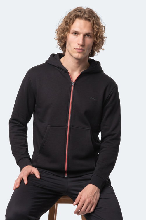 Slazenger KISHAN I Erkek Kapüşonlu Siyah Sweatshırt
