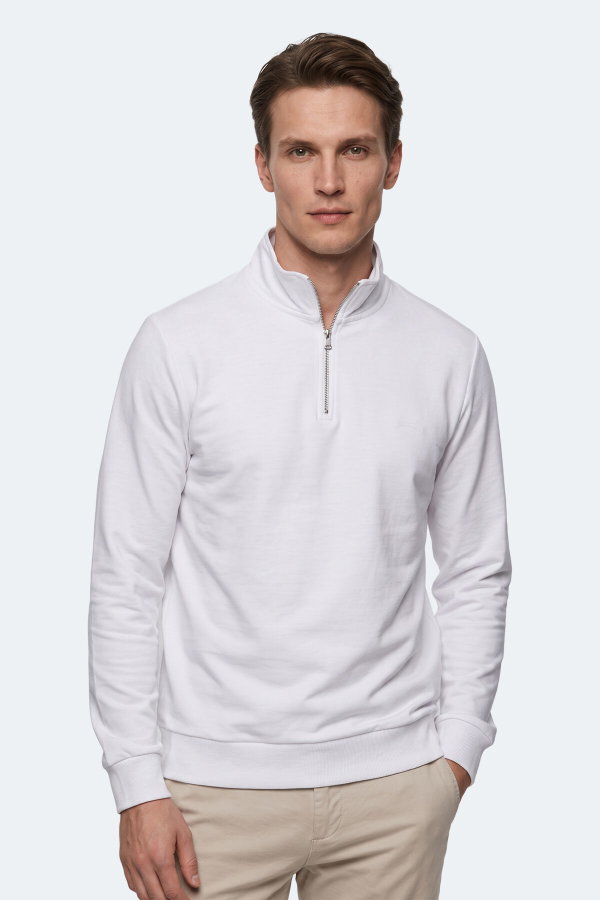 Slazenger KIVO I Erkek Dik Yaka Fermuarlı Beyaz Sweatshırt