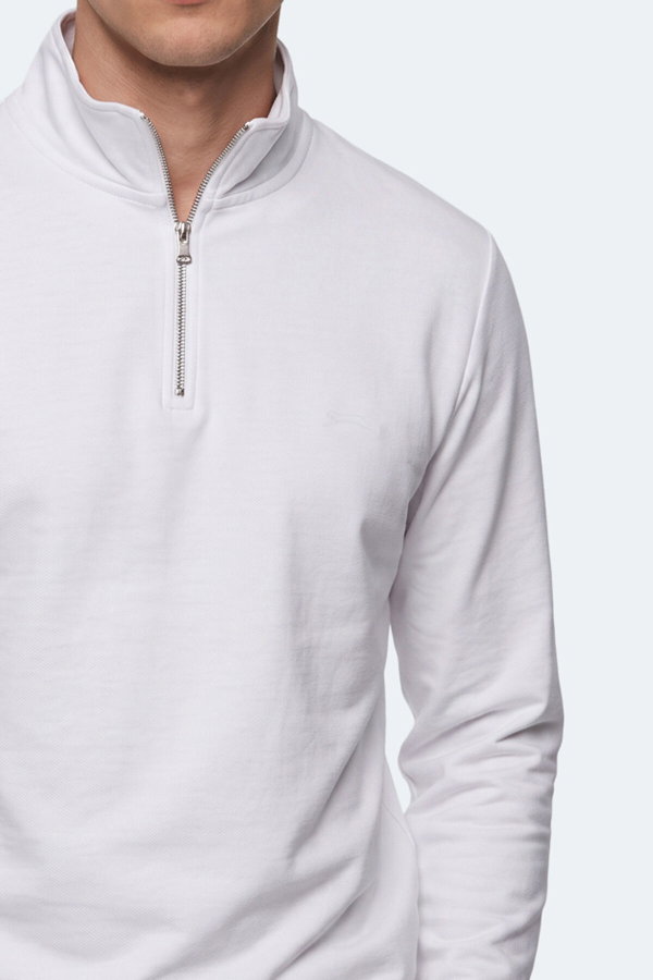 Slazenger KIVO I Erkek Dik Yaka Fermuarlı Beyaz Sweatshırt