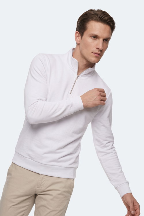Slazenger KIVO I Erkek Dik Yaka Fermuarlı Beyaz Sweatshırt