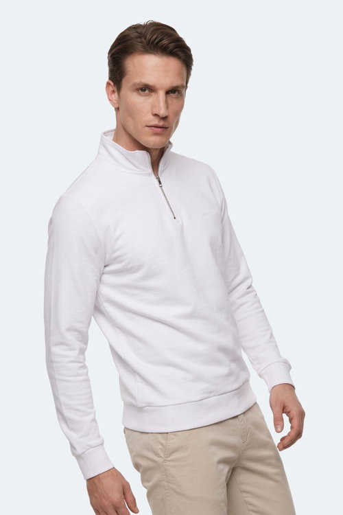 Slazenger KIVO I Erkek Dik Yaka Fermuarlı Beyaz Sweatshırt