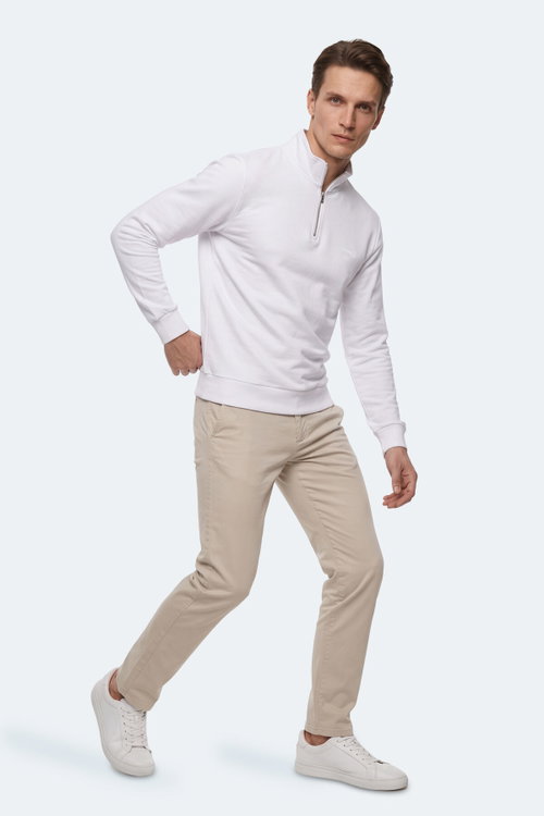 Slazenger KIVO I Erkek Dik Yaka Fermuarlı Beyaz Sweatshırt