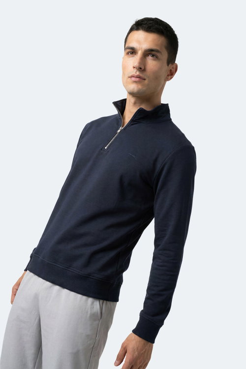Slazenger KIVO I Erkek Dik Yaka Fermuarlı Lacivert Sweatshırt