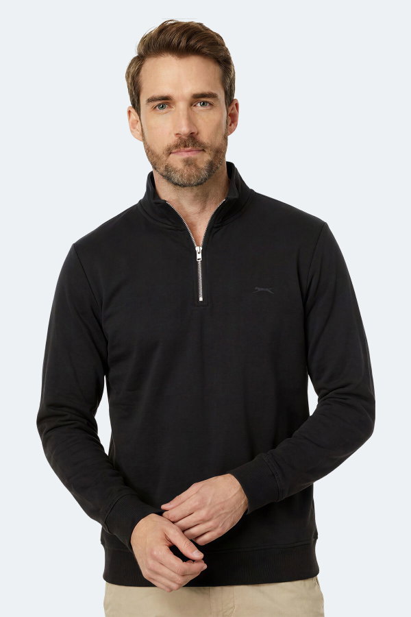 Slazenger KIVO I Erkek Dik Yaka Fermuarlı Siyah Sweatshırt