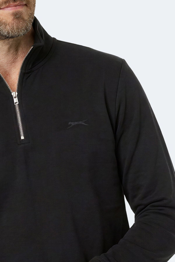 Slazenger KIVO I Erkek Dik Yaka Fermuarlı Siyah Sweatshırt