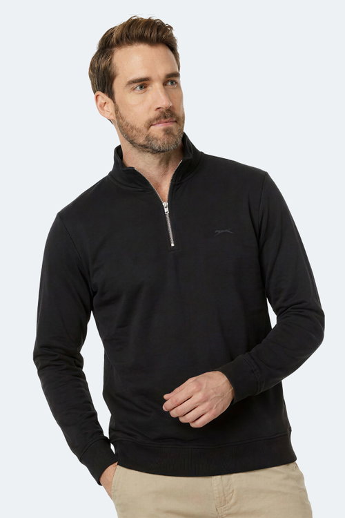 Slazenger KIVO I Erkek Dik Yaka Fermuarlı Siyah Sweatshırt