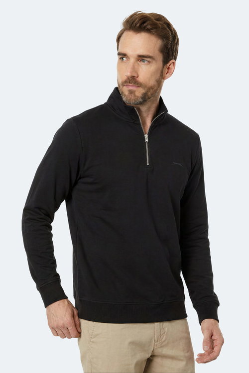 Slazenger KIVO I Erkek Dik Yaka Fermuarlı Siyah Sweatshırt