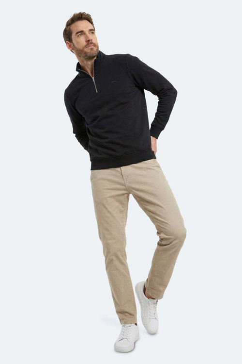 Slazenger KIVO I Erkek Dik Yaka Fermuarlı Siyah Sweatshırt