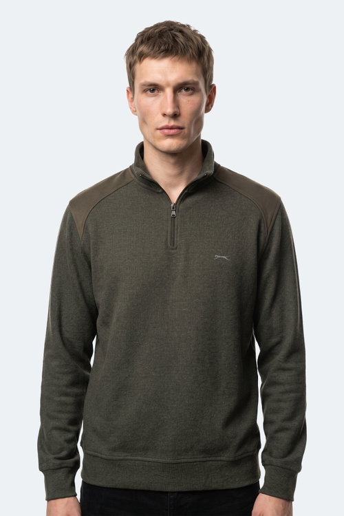 Slazenger KLASS I Erkek Dik Yaka Fermuarlı Haki Sweatshırt