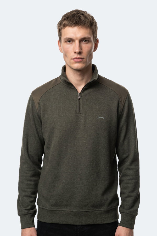 Slazenger KLASS I Erkek Dik Yaka Fermuarlı Haki Sweatshırt