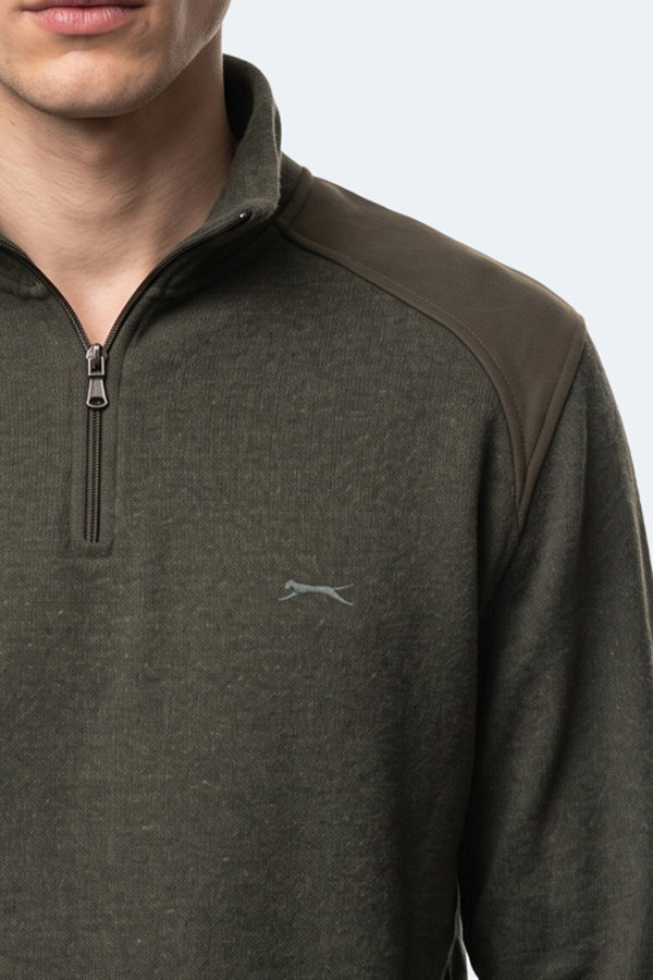Slazenger KLASS I Erkek Dik Yaka Fermuarlı Haki Sweatshırt