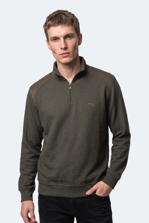 Slazenger KLASS I Erkek Dik Yaka Fermuarlı Haki Sweatshırt