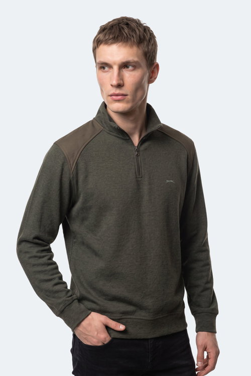 Slazenger KLASS I Erkek Dik Yaka Fermuarlı Haki Sweatshırt