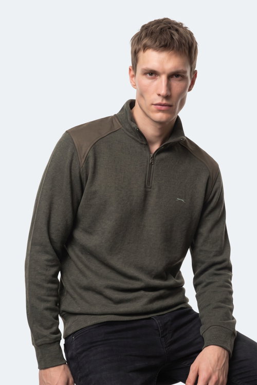 Slazenger KLASS I Erkek Dik Yaka Fermuarlı Haki Sweatshırt