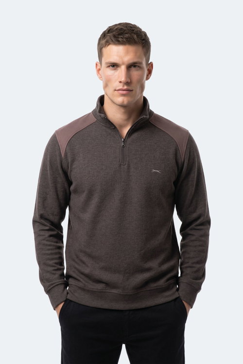 Slazenger KLASS I Erkek Dik Yaka Fermuarlı Kahve Sweatshırt