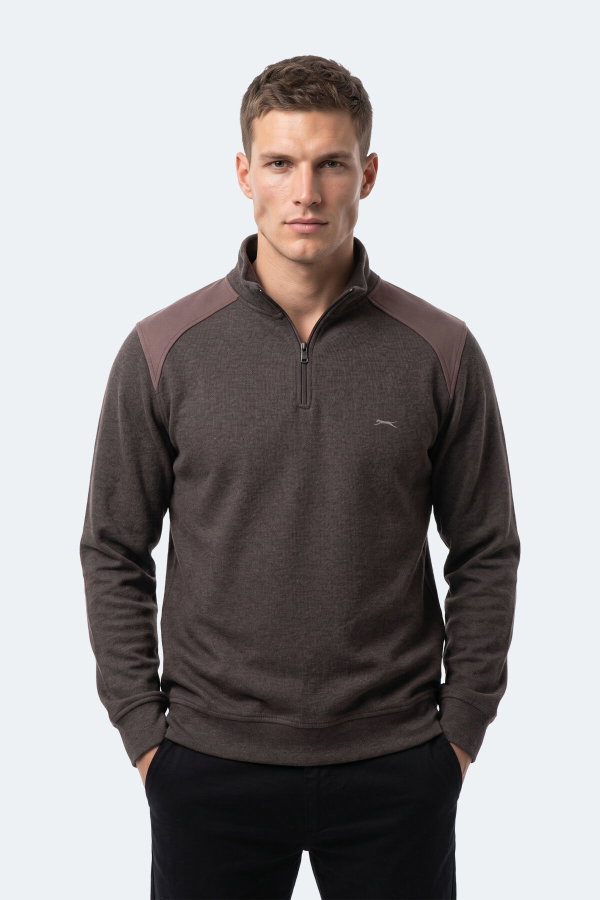 Slazenger KLASS I Erkek Dik Yaka Fermuarlı Kahve Sweatshırt