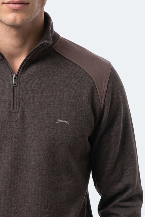 Slazenger KLASS I Erkek Dik Yaka Fermuarlı Kahve Sweatshırt