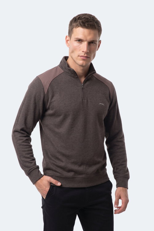Slazenger KLASS I Erkek Dik Yaka Fermuarlı Kahve Sweatshırt