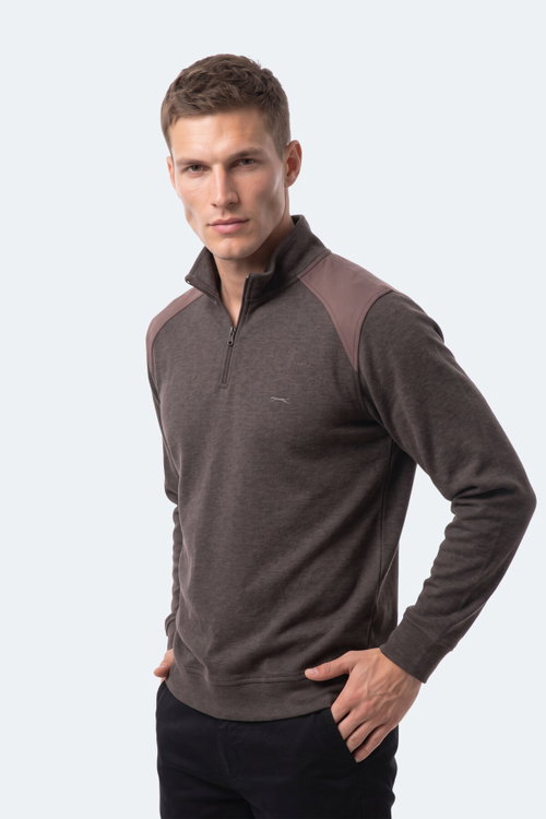 Slazenger KLASS I Erkek Dik Yaka Fermuarlı Kahve Sweatshırt