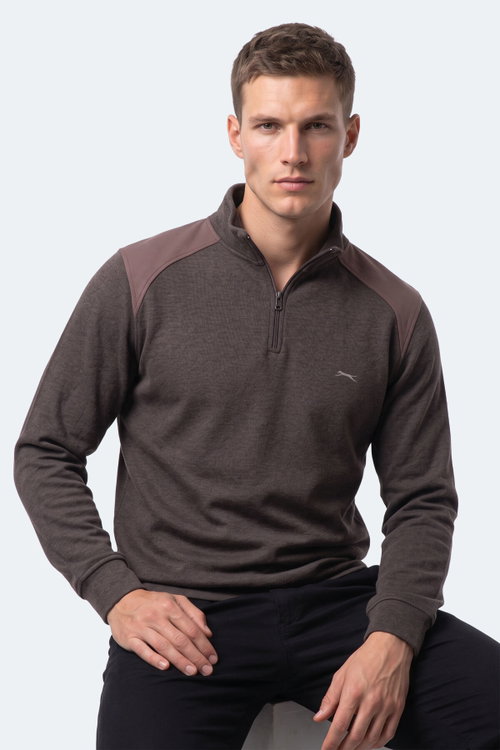 Slazenger KLASS I Erkek Dik Yaka Fermuarlı Kahve Sweatshırt