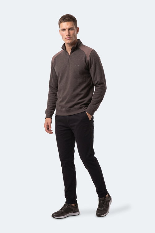 Slazenger KLASS I Erkek Dik Yaka Fermuarlı Kahve Sweatshırt