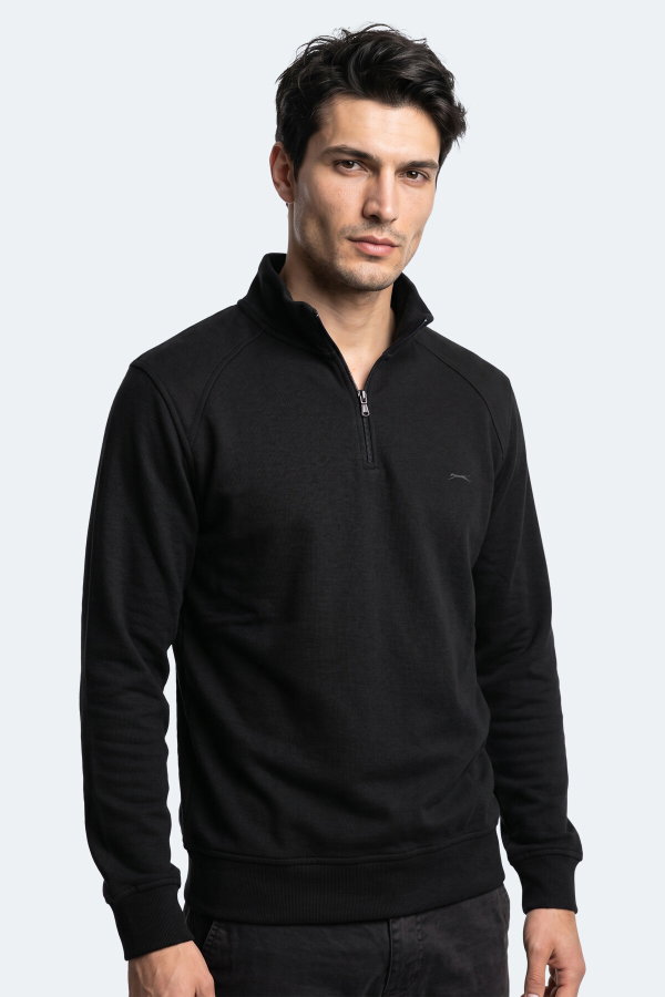 Slazenger KLASS I Erkek Dik Yaka Fermuarlı Siyah Sweatshırt