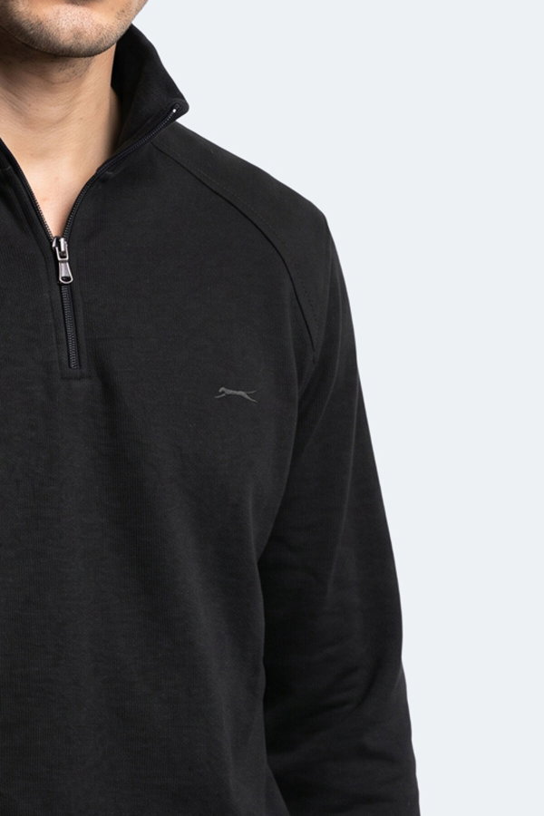 Slazenger KLASS I Erkek Dik Yaka Fermuarlı Siyah Sweatshırt