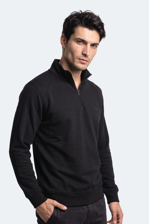Slazenger KLASS I Erkek Dik Yaka Fermuarlı Siyah Sweatshırt