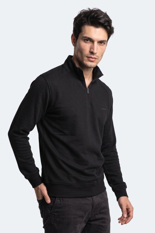 Slazenger KLASS I Erkek Dik Yaka Fermuarlı Siyah Sweatshırt