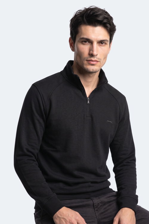 Slazenger KLASS I Erkek Dik Yaka Fermuarlı Siyah Sweatshırt