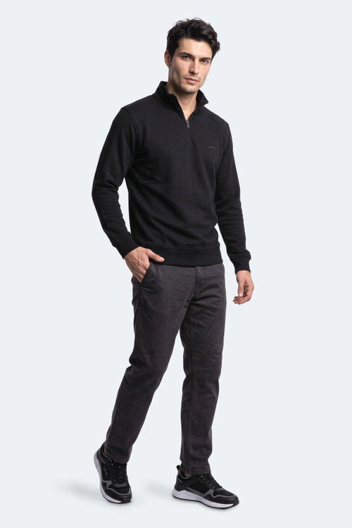 Slazenger KLASS I Erkek Dik Yaka Fermuarlı Siyah Sweatshırt