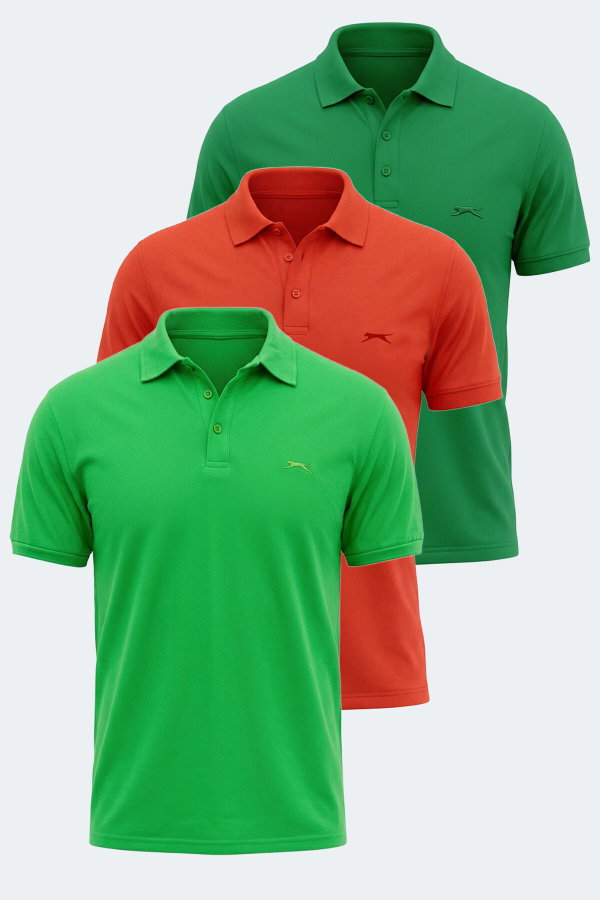 Slazenger KLASSE 3 LÜ SET Erkek Polo Yaka Yeşil - Nane - Mercan Tişört