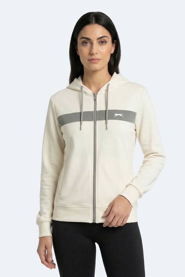 Slazenger KNOTTY I Kadın Kapüşonlu Cepli Ekru Sweatshırt
