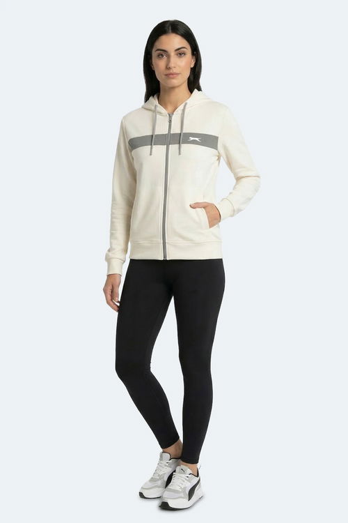 Slazenger KNOTTY I Kadın Kapüşonlu Cepli Ekru Sweatshırt