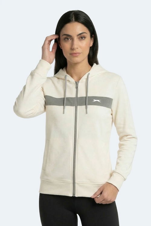 Slazenger KNOTTY I Kadın Kapüşonlu Cepli Ekru Sweatshırt