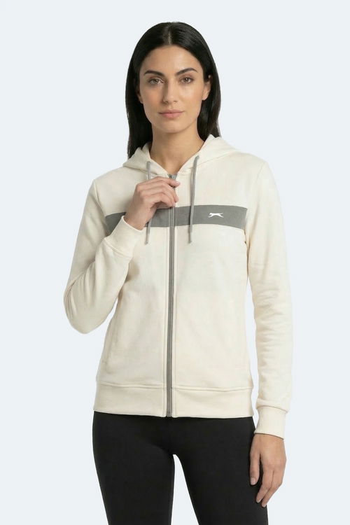 Slazenger KNOTTY I Kadın Kapüşonlu Cepli Ekru Sweatshırt