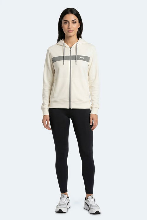 Slazenger KNOTTY I Kadın Kapüşonlu Cepli Ekru Sweatshırt