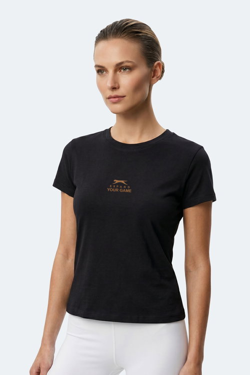 Slazenger KOSTA Kadın Baskılı Siyah Tişört