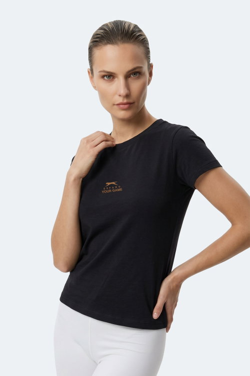Slazenger KOSTA Kadın Baskılı Siyah Tişört